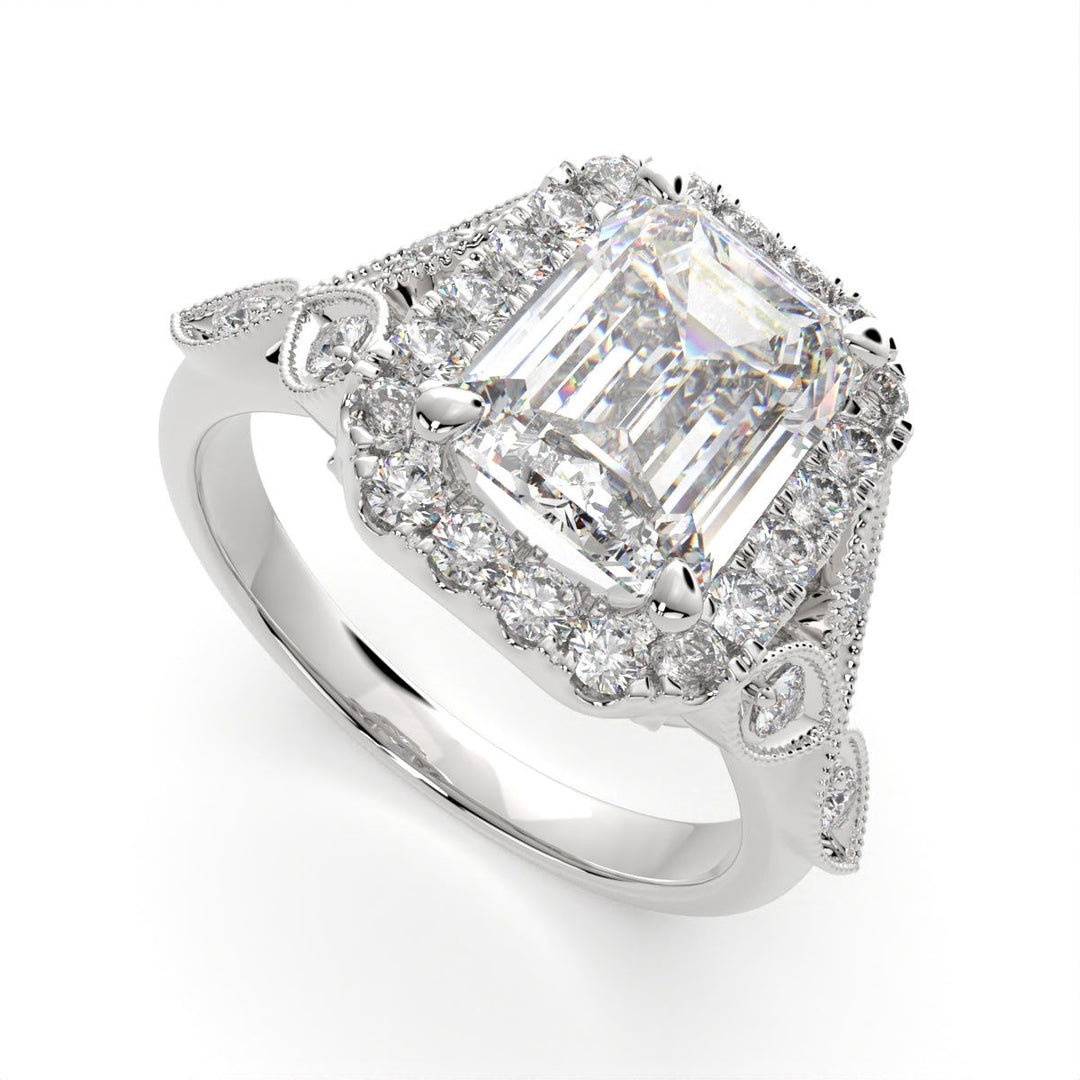 Ada Emerald Cut Halo Pave Engagement Ring Setting - Nivetta