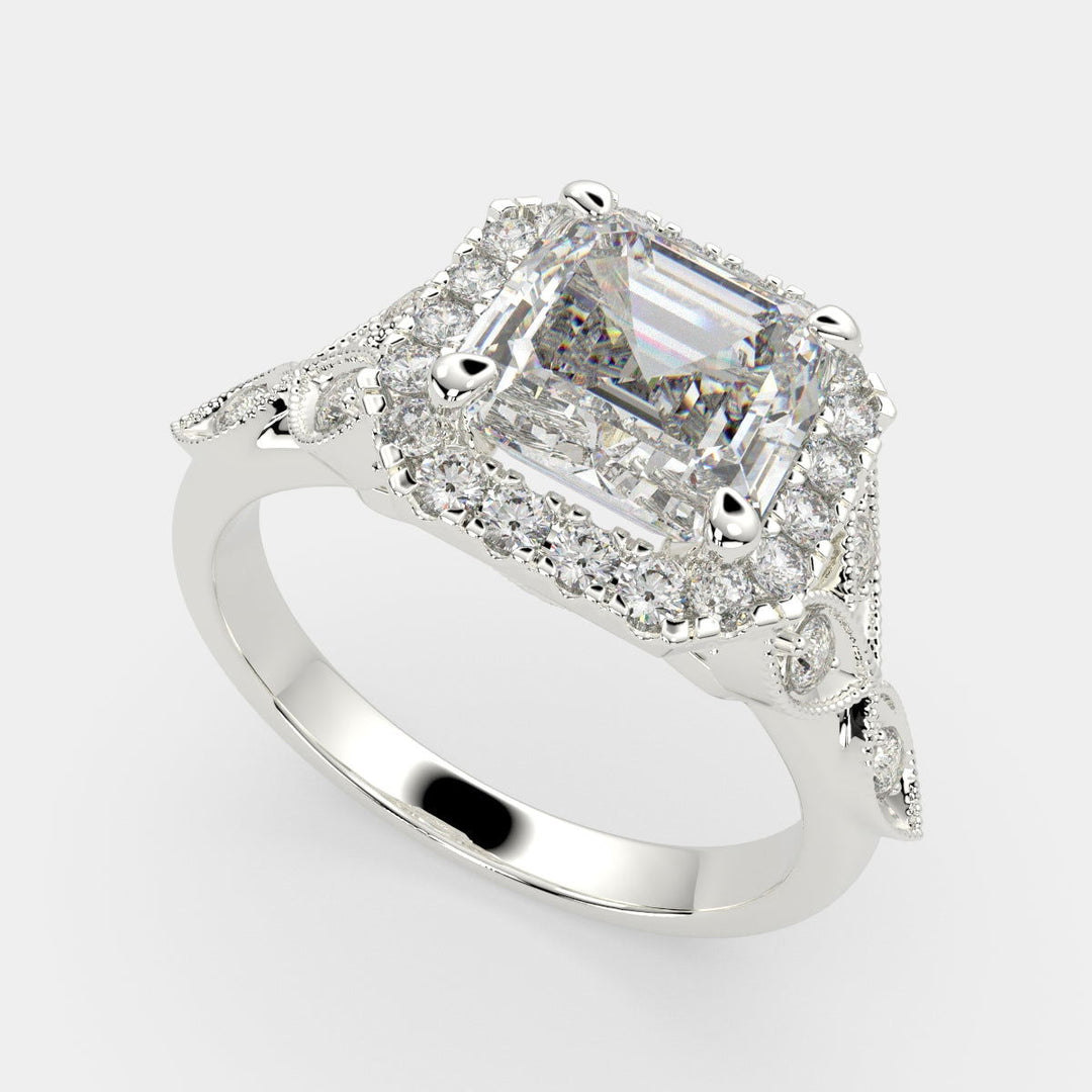 Ada Emerald Cut Halo Pave Engagement Ring Setting - Nivetta