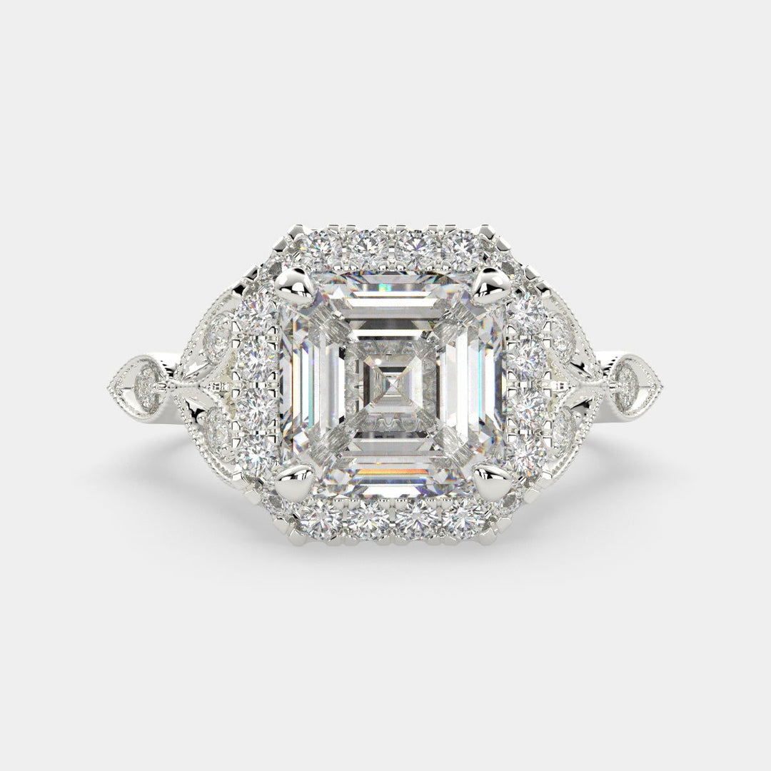 Ada Emerald Cut Halo Pave Engagement Ring Setting - Nivetta