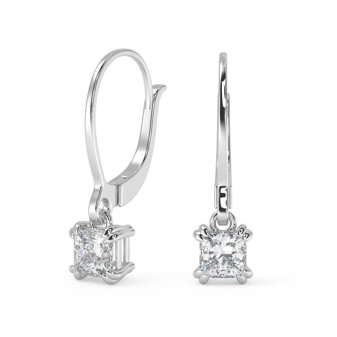 Alexia Princess Cut Double Prong Earrings Leverback - Nivetta