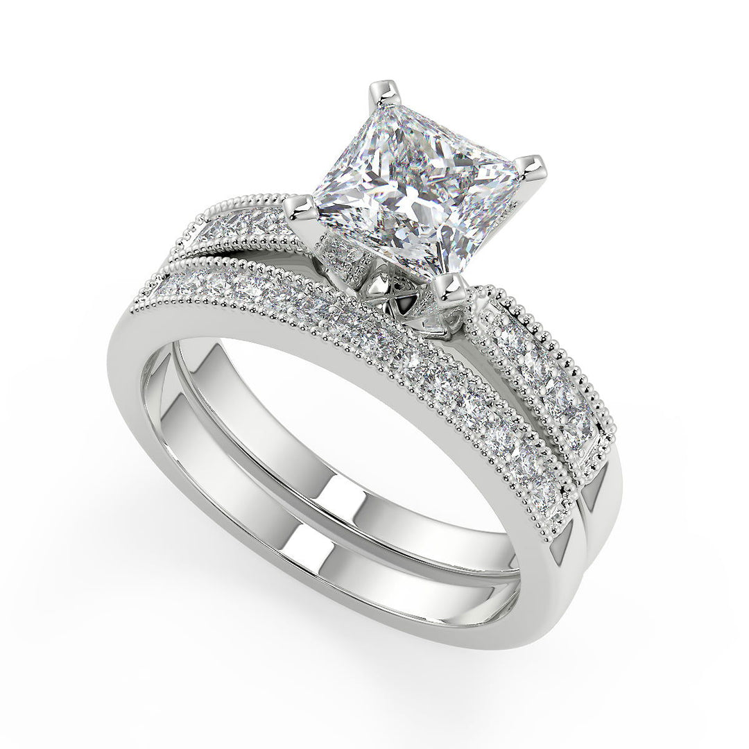 Alia Four Prong Milgrain Princess Cut Diamond Engagement Ring - Nivetta