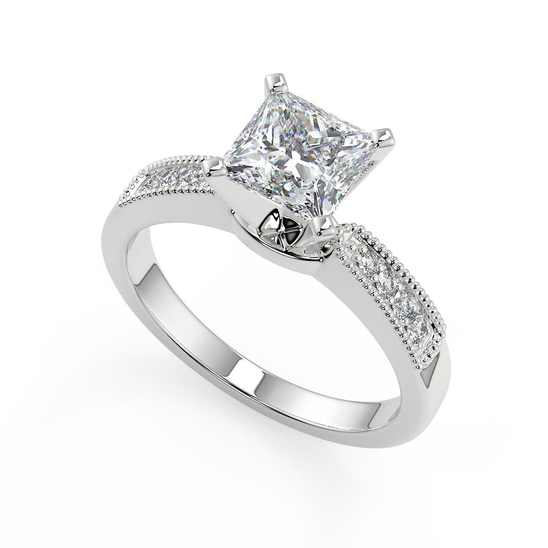 Alia Four Prong Milgrain Princess Cut Diamond Engagement Ring - Nivetta