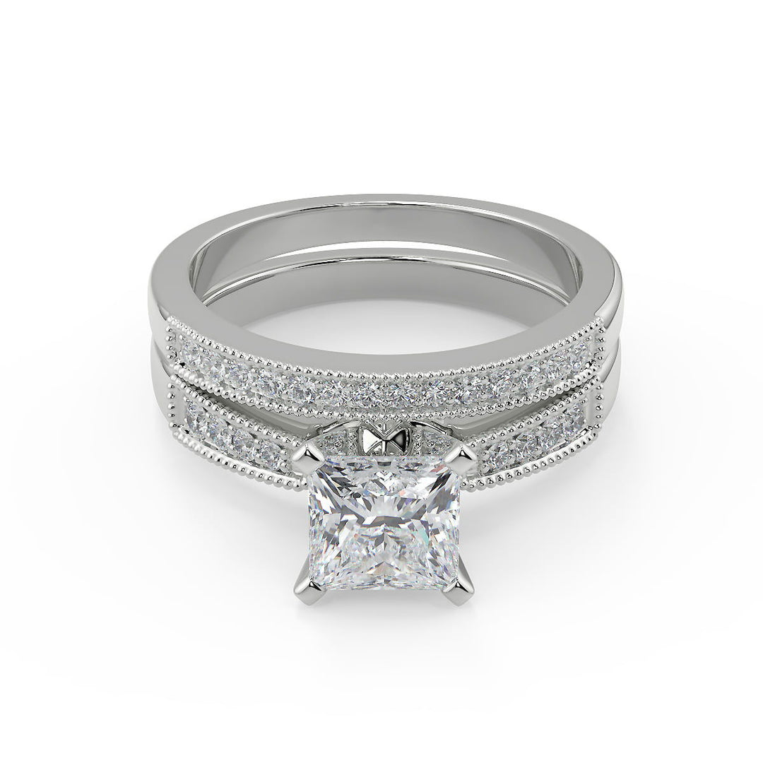 Alia Four Prong Milgrain Princess Cut Diamond Engagement Ring - Nivetta