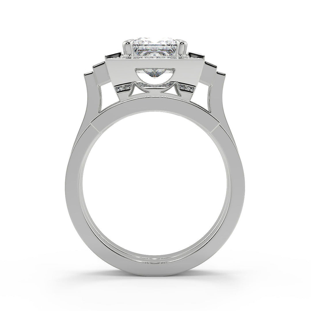 Allie Halo Baguette Accents Princess Cut Diamond Engagement Ring - Nivetta