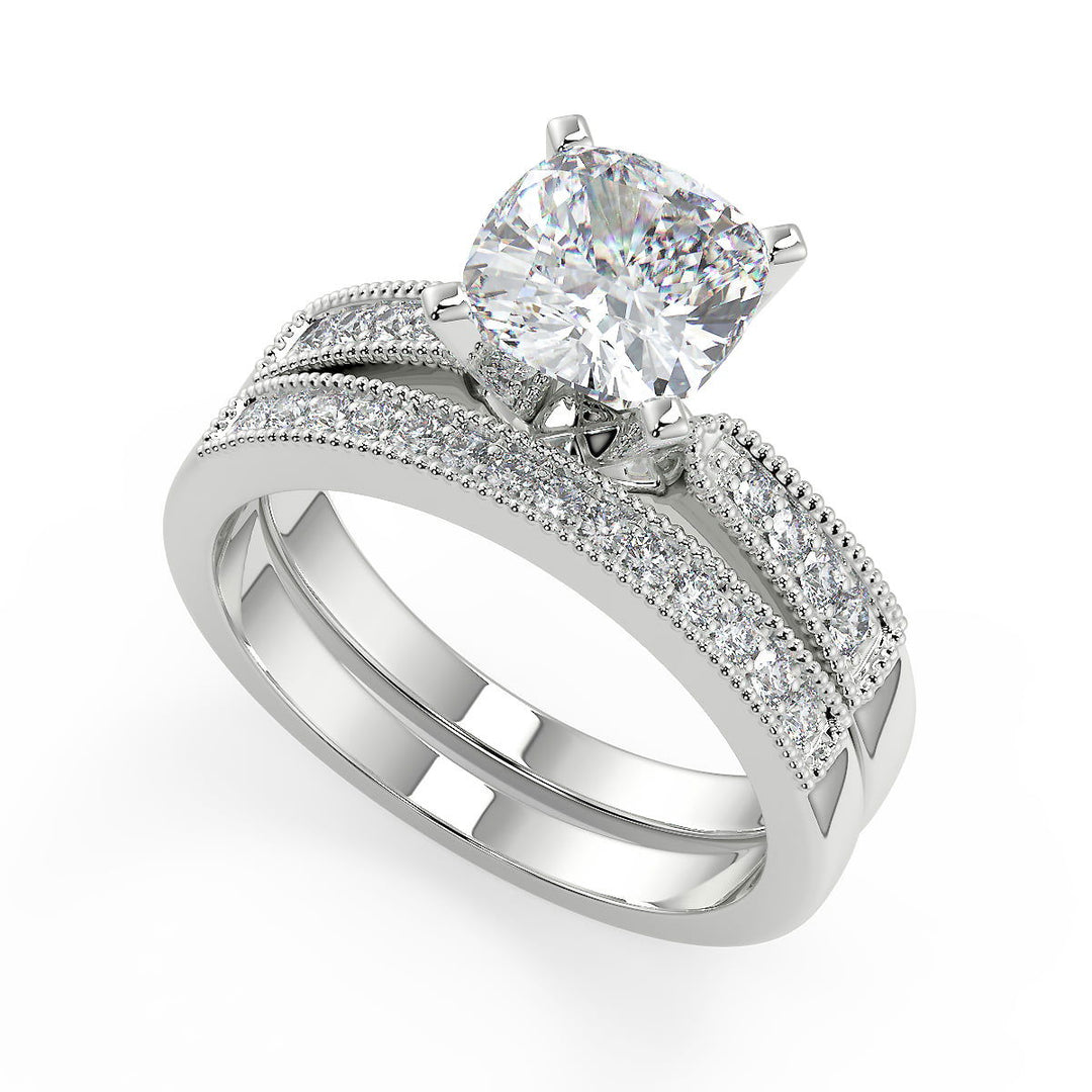 Amani Four Prong Milgrain Cushion Cut Diamond Engagement Ring - Nivetta