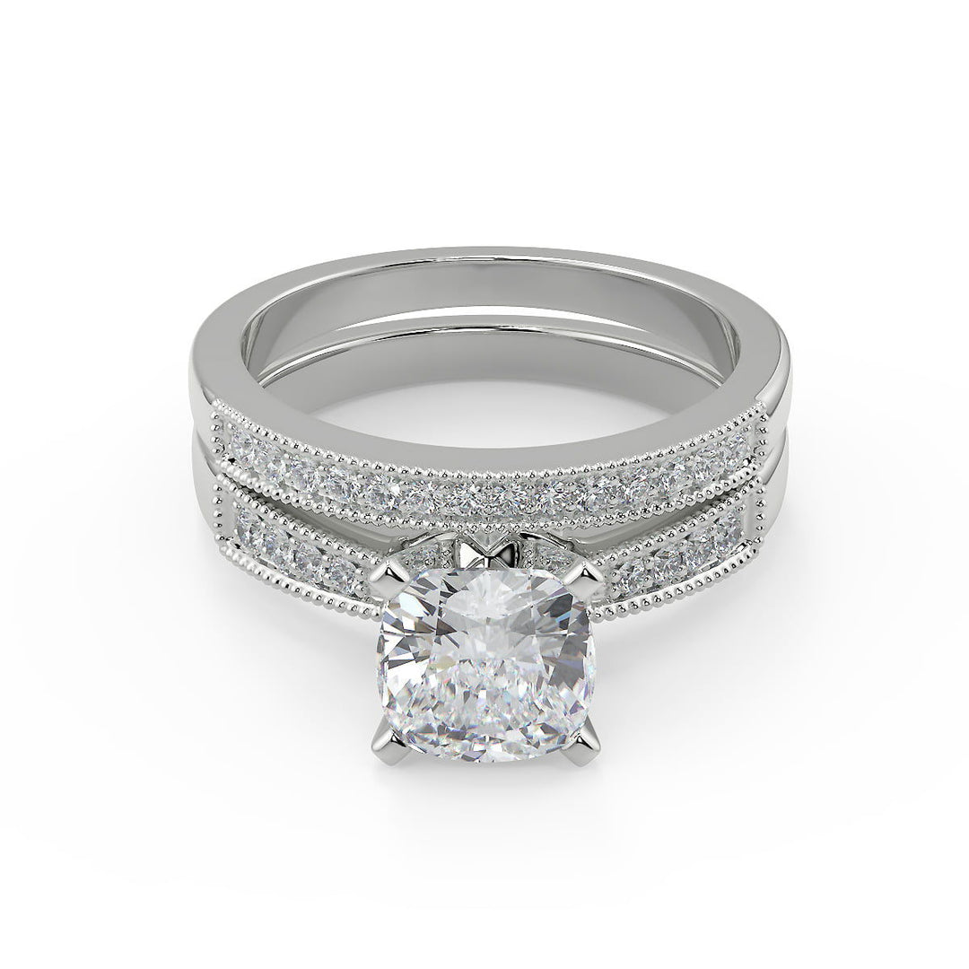Amani Four Prong Milgrain Cushion Cut Diamond Engagement Ring - Nivetta