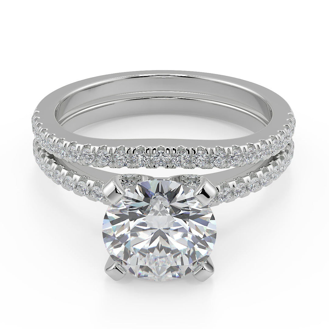 Amber French Pave Classic Round Cut Diamond Engagement Ring - Nivetta