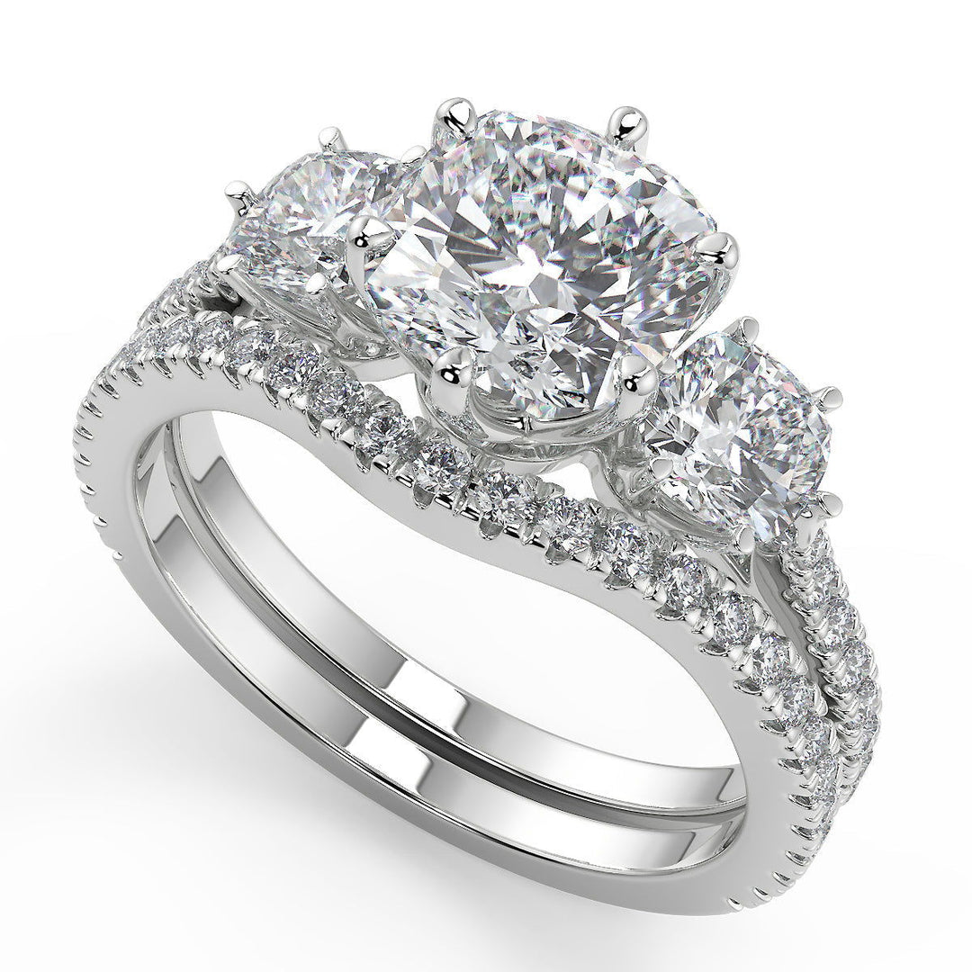 Anahi 3 Stone French Pave Cushion Cut Diamond Engagement Ring - Nivetta
