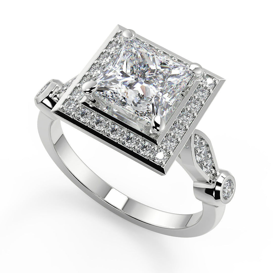 Angela Halo Pave Set Princess Cut Diamond Engagement Ring - Nivetta