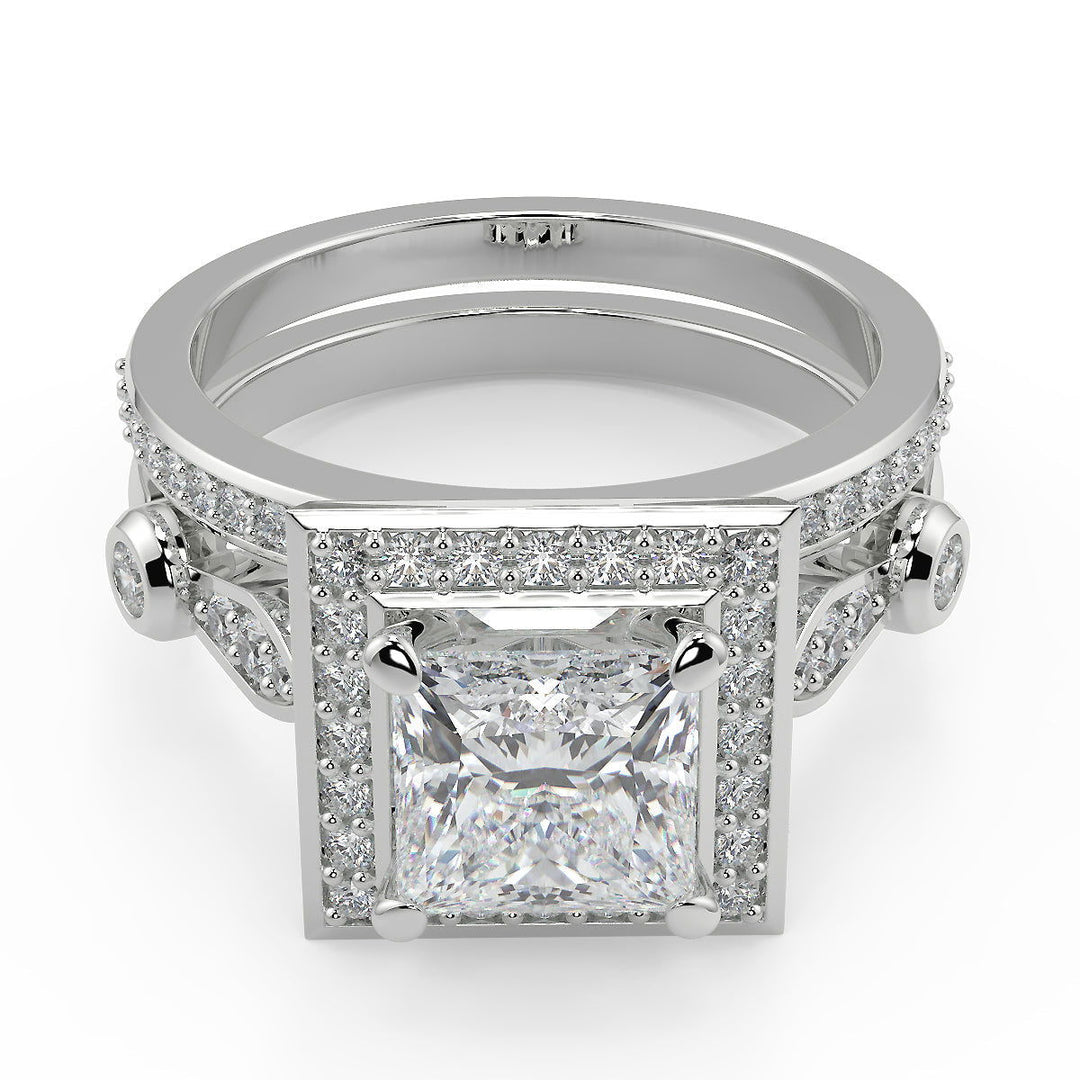 Angela Halo Pave Set Princess Cut Diamond Engagement Ring - Nivetta