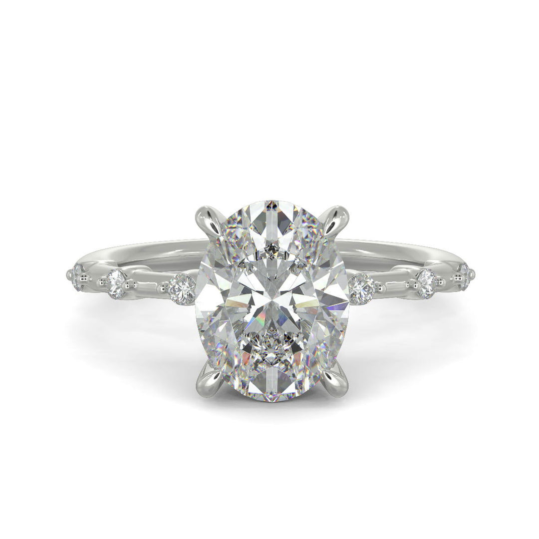 Ariana Oval Cut Pave 4 Prong Petite Engagement Ring Setting - Nivetta