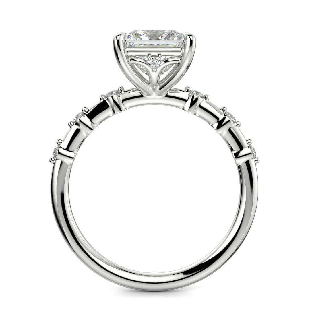Ariana Princess Cut Pave 4 Prong Petite Engagement Ring Setting - Nivetta