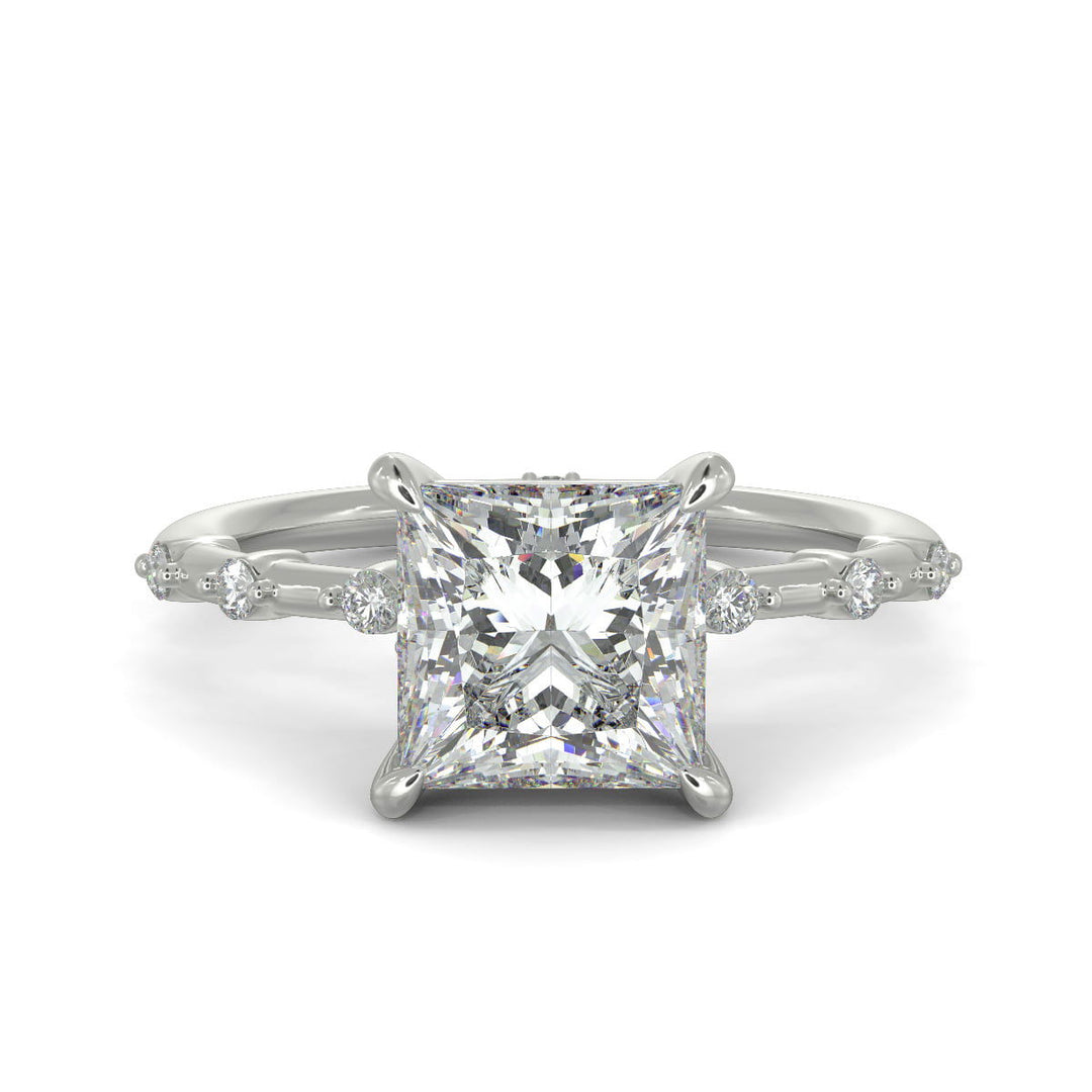 Ariana Princess Cut Pave 4 Prong Petite Engagement Ring Setting - Nivetta