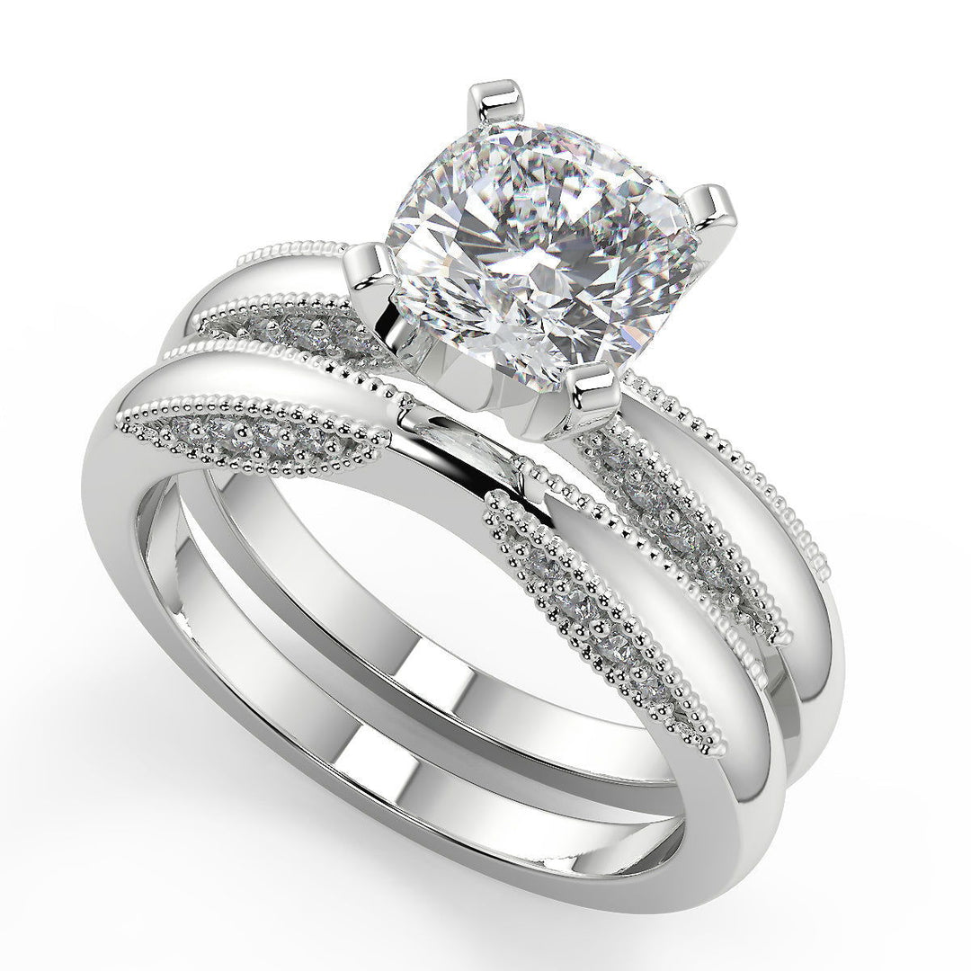 Ashtyn Milgrain 4 Prong Cushion Cut Diamond Engagement Ring - Nivetta