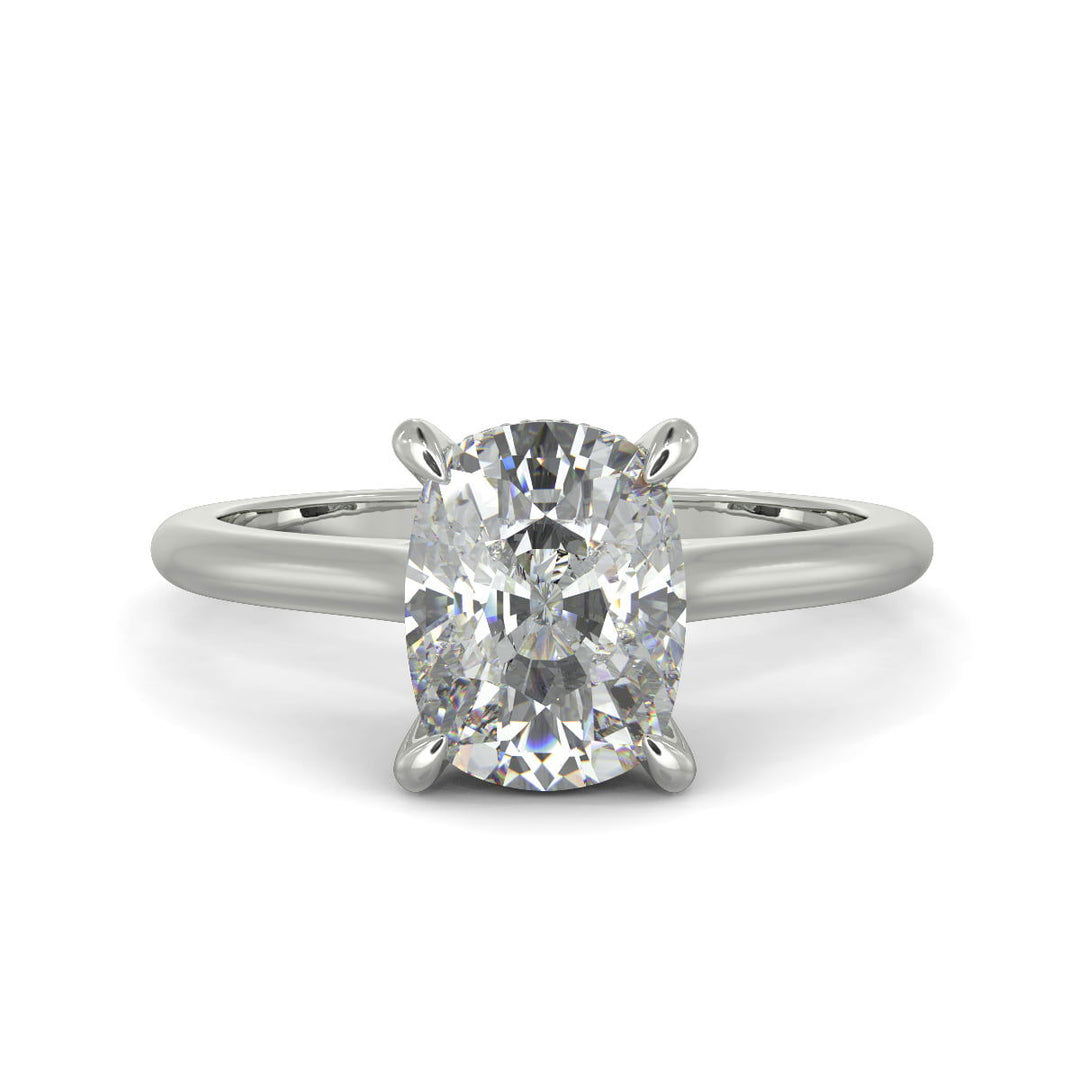 Aurora Cushion Cut Pave Hidden Halo 4 Prong Cathedral Engagement Ring Setting - Nivetta