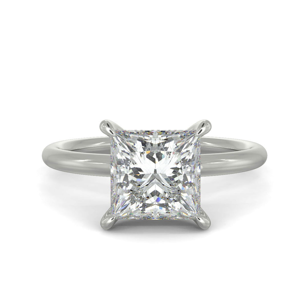 Ava Princess Cut Pave Hidden Halo 4 Prong Engagement Ring Setting - Nivetta