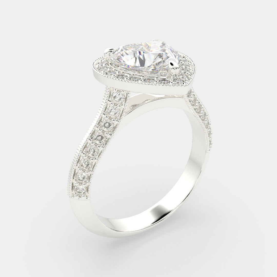 Beatrice Heart Cut Halo Pave Knife Edge Milgrain  Engagement Ring Setting - Nivetta