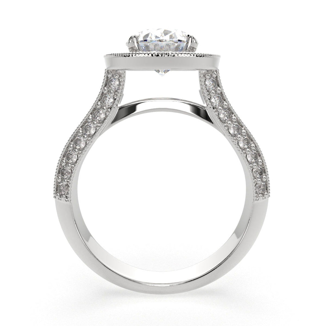 Beatrice Oval Cut Halo Pave Knife Edge Milgrain  Engagement Ring Setting - Nivetta