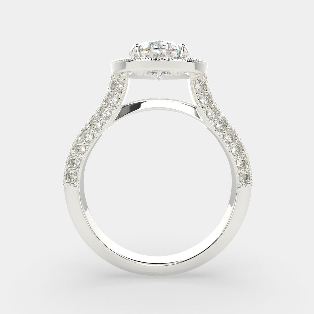 Beatrice Oval Cut Halo Pave Knife Edge Milgrain  Engagement Ring Setting - Nivetta
