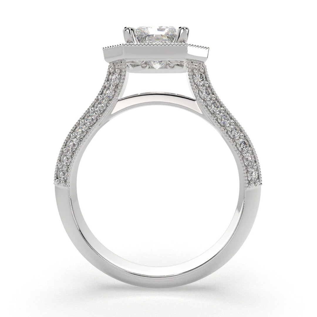 Beatrice Radiant Cut Halo Pave Knife Edge Milgrain  Engagement Ring Setting - Nivetta