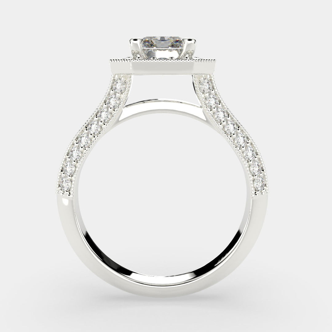 Beatrice Radiant Cut Halo Pave Knife Edge Milgrain  Engagement Ring Setting - Nivetta