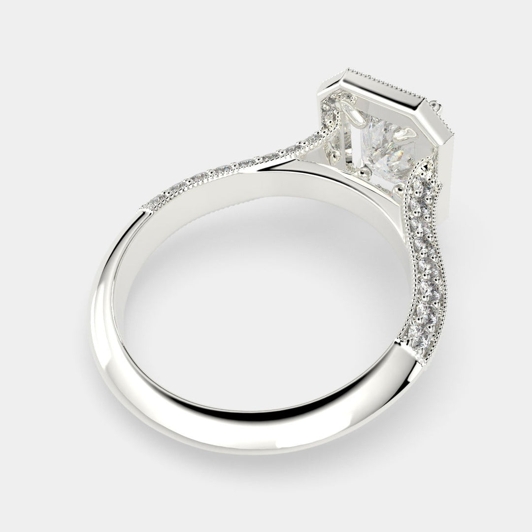 Beatrice Radiant Cut Halo Pave Knife Edge Milgrain  Engagement Ring Setting - Nivetta