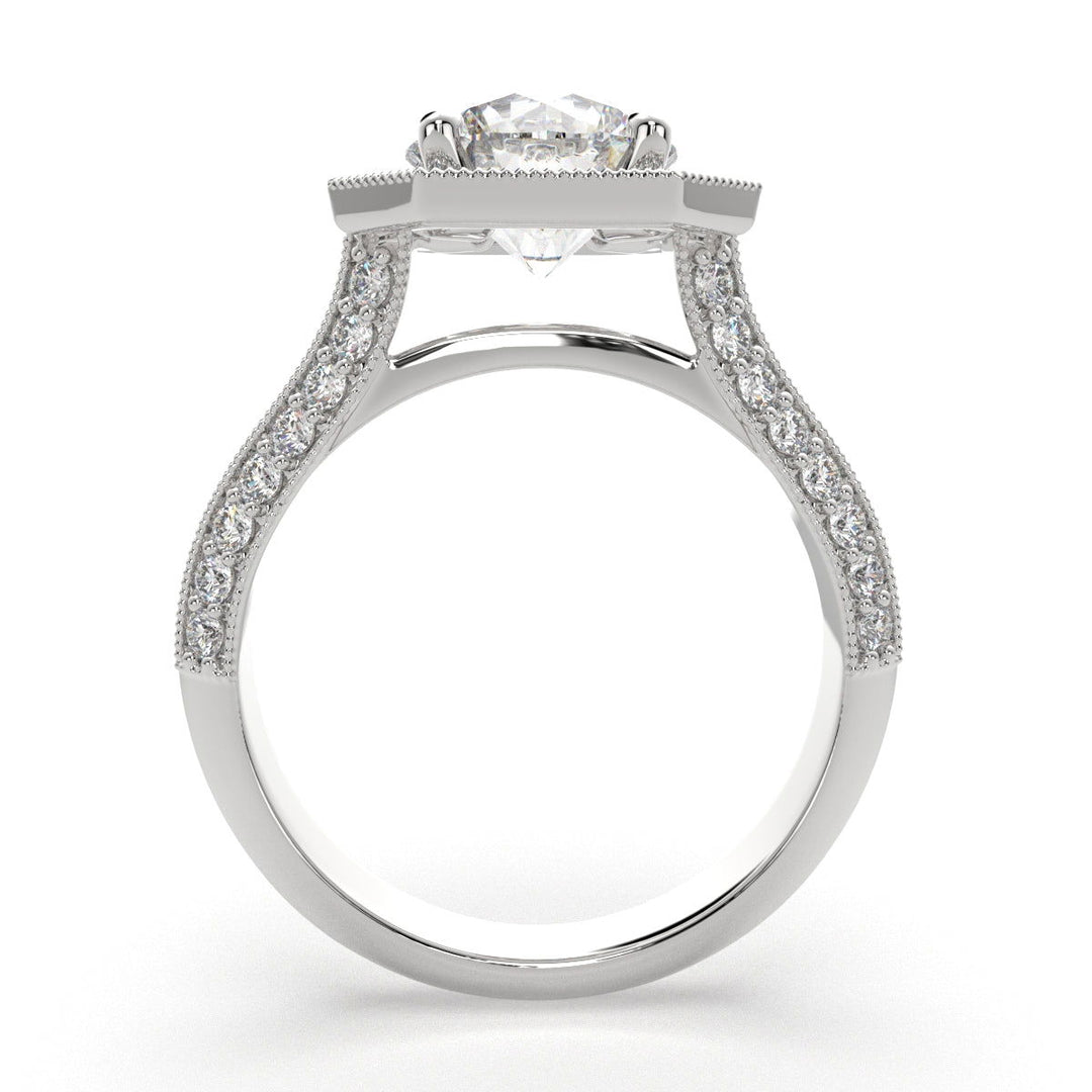 Beatrice Round Cut Halo Pave Knife Edge Milgrain Engagement Ring Setting - Nivetta