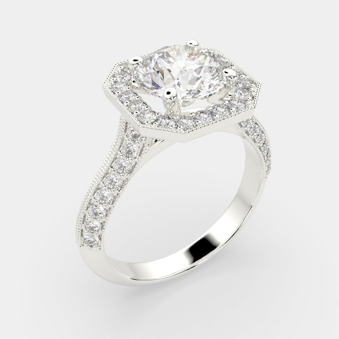 Beatrice Round Cut Halo Pave Knife Edge Milgrain Engagement Ring Setting - Nivetta
