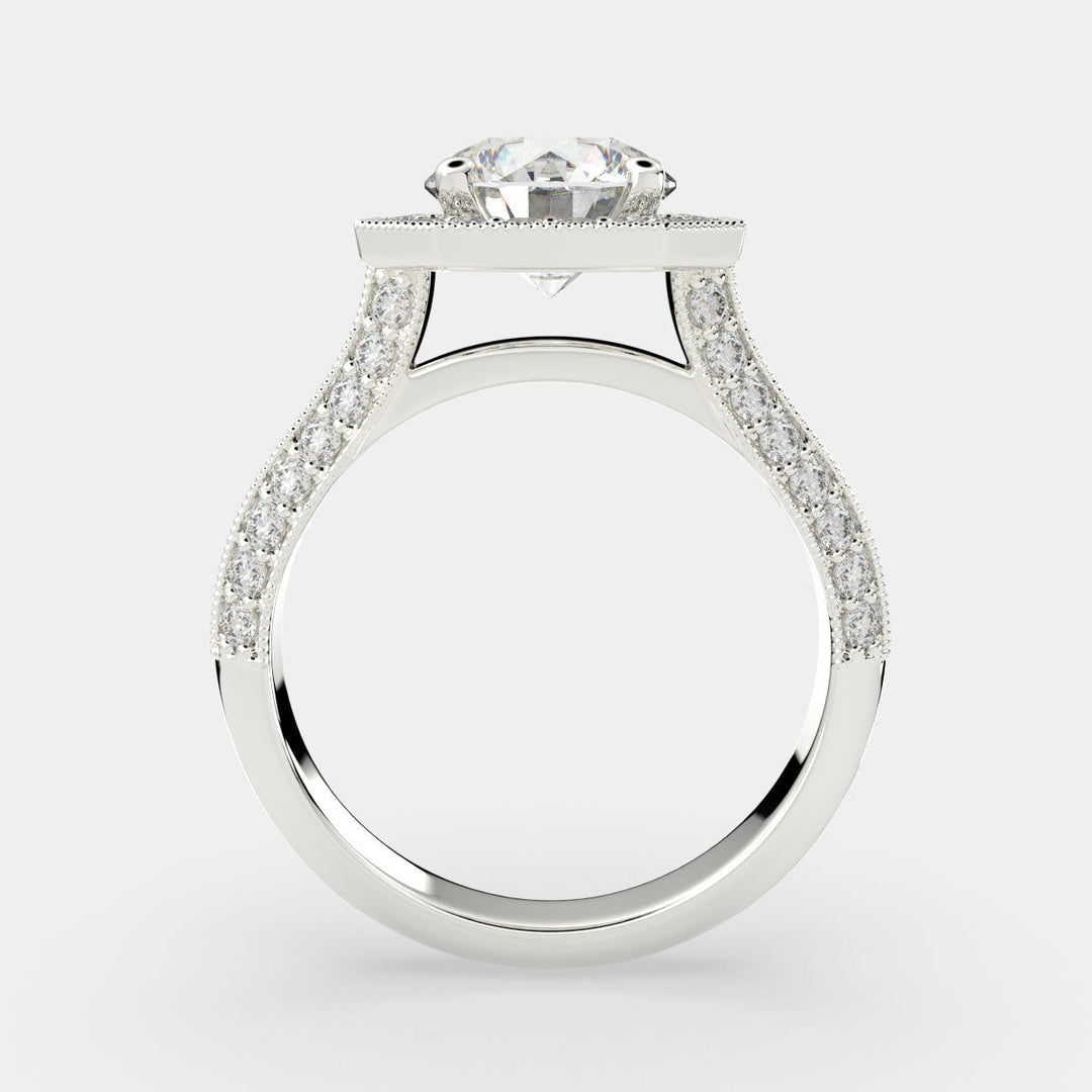 Beatrice Round Cut Halo Pave Knife Edge Milgrain Engagement Ring Setting - Nivetta