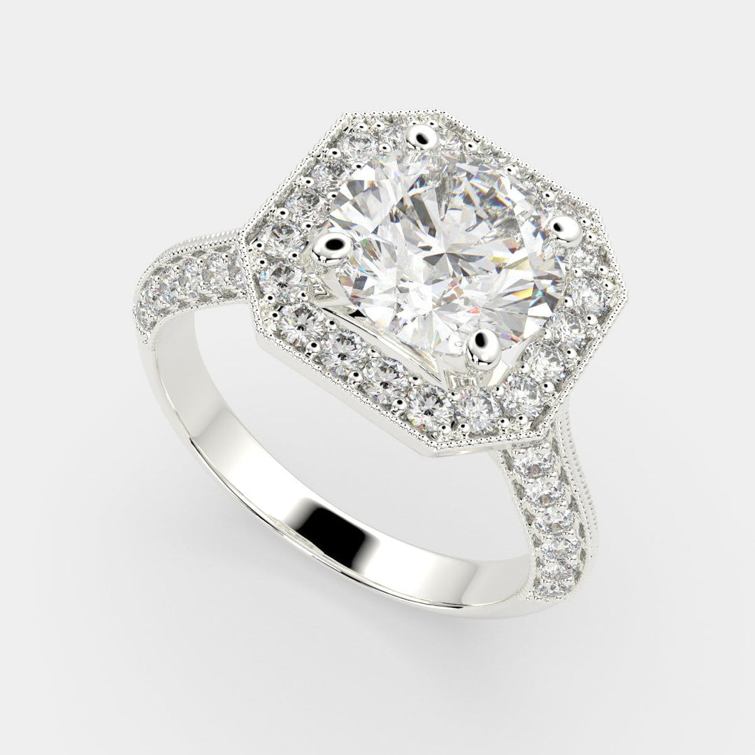 Beatrice Round Cut Halo Pave Knife Edge Milgrain Engagement Ring Setting - Nivetta