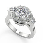 Load image into Gallery viewer, Bella Halo Baguette Accents Round Cut Diamond Engagement Ring - Nivetta