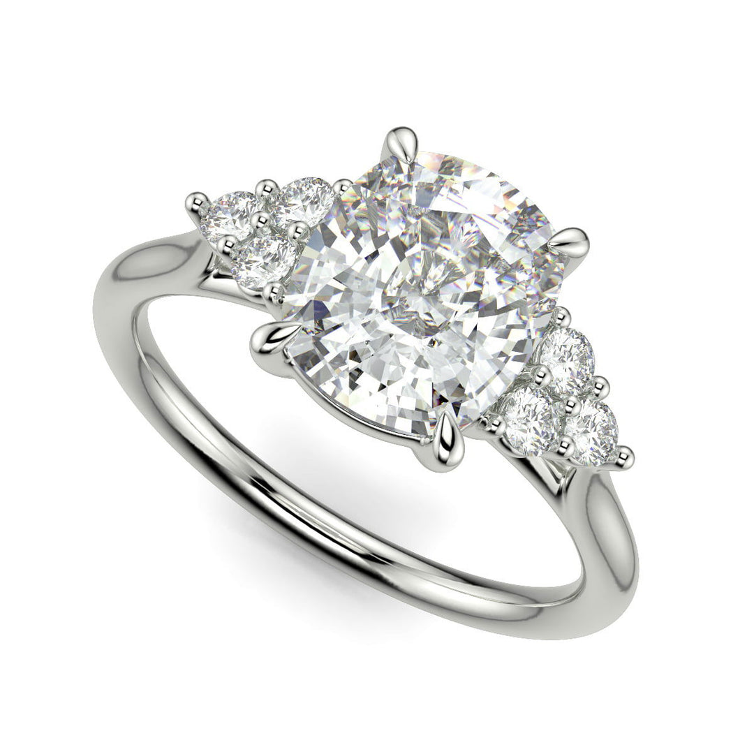 Brisa Cushion Cut Pave Cluster 4 Prong Engagement Ring Setting - Nivetta