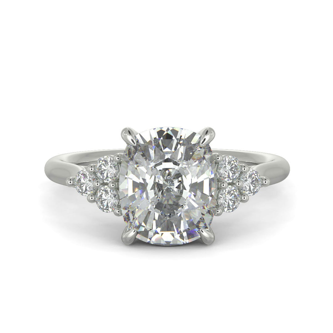Brisa Cushion Cut Pave Cluster 4 Prong Engagement Ring Setting - Nivetta