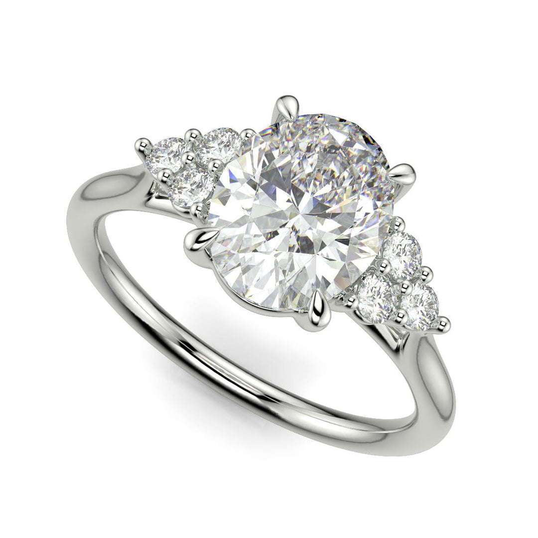 Brisa Oval Cut Pave Cluster 4 Prong Engagement Ring Setting - Nivetta