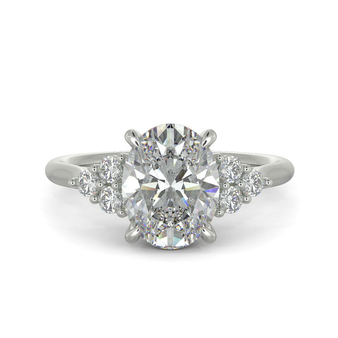 Brisa Oval Cut Pave Cluster 4 Prong Engagement Ring Setting - Nivetta