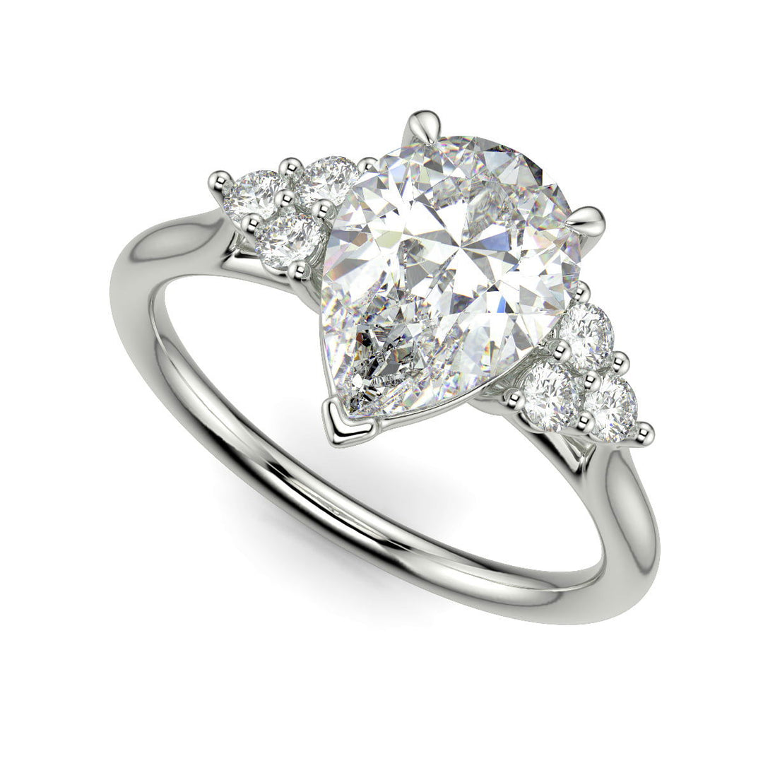 Brisa Pear Cut Pave Cluster 4 Prong Engagement Ring Setting - Nivetta