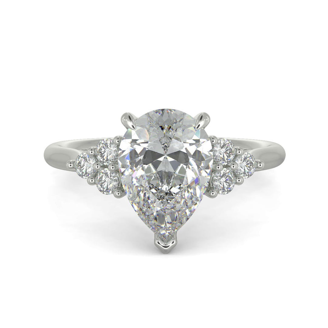 Brisa Pear Cut Pave Cluster 4 Prong Engagement Ring Setting - Nivetta