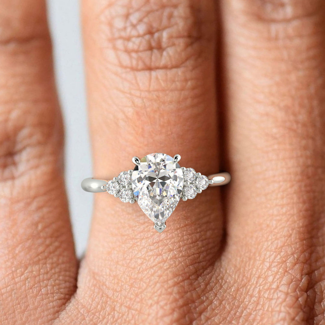 Brisa Pear Cut Pave Cluster 4 Prong Engagement Ring Setting - Nivetta