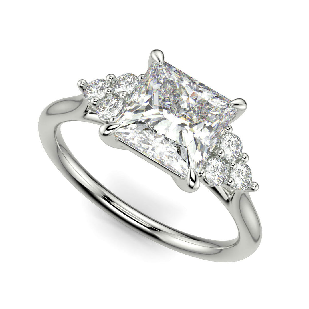 Brisa Princess Cut Pave Cluster 4 Prong Engagement Ring Setting - Nivetta