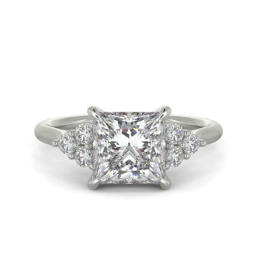 Brisa Princess Cut Pave Cluster 4 Prong Engagement Ring Setting - Nivetta