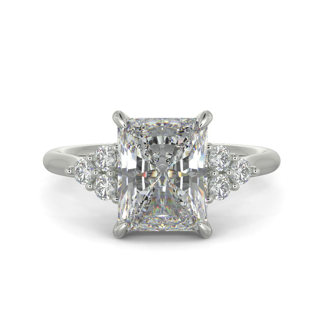 Brisa Radiant Cut Pave Cluster 4 Prong Engagement Ring Setting - Nivetta