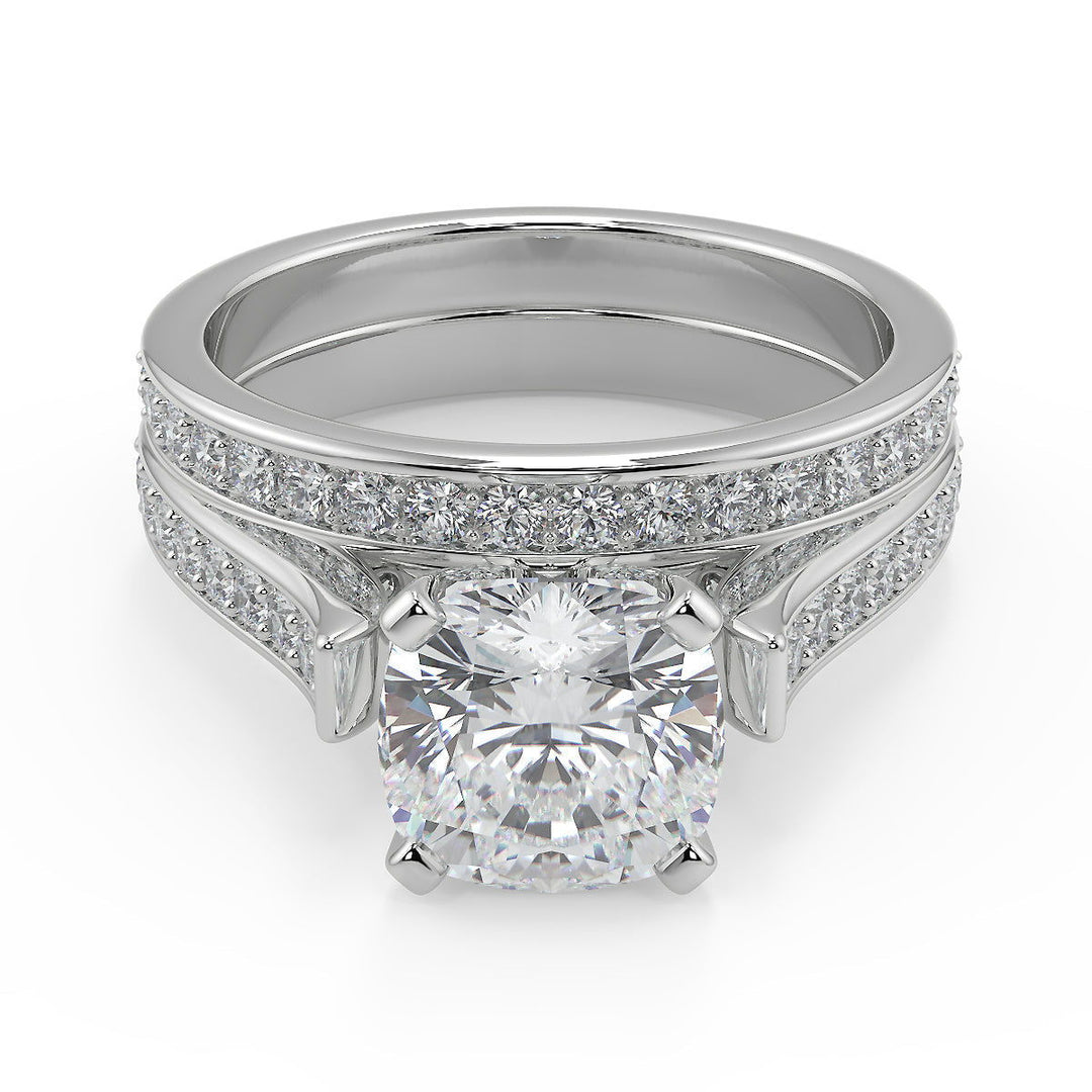 Cameron 4 Prong Pave Cushion Cut Diamond Engagement Ring - Nivetta