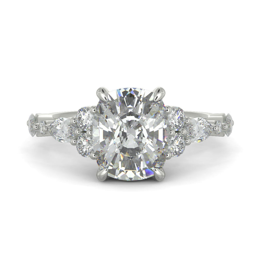 Carissa Cushion Cut Pave Shared Prong Claw Set Engagement Ring Setting - Nivetta
