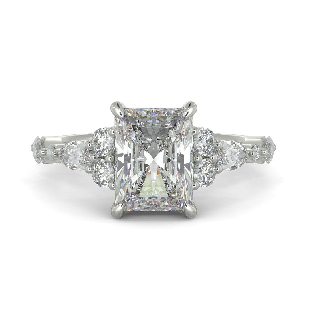 Carissa Radiant Cut Pave Shared Prong Claw Set Engagement Ring Setting - Nivetta