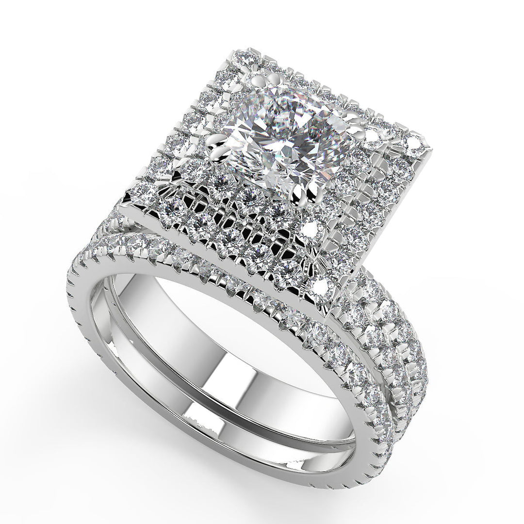 Carlee Double Halo Pave Gala Cushion Cut Diamond Engagement Ring - Nivetta
