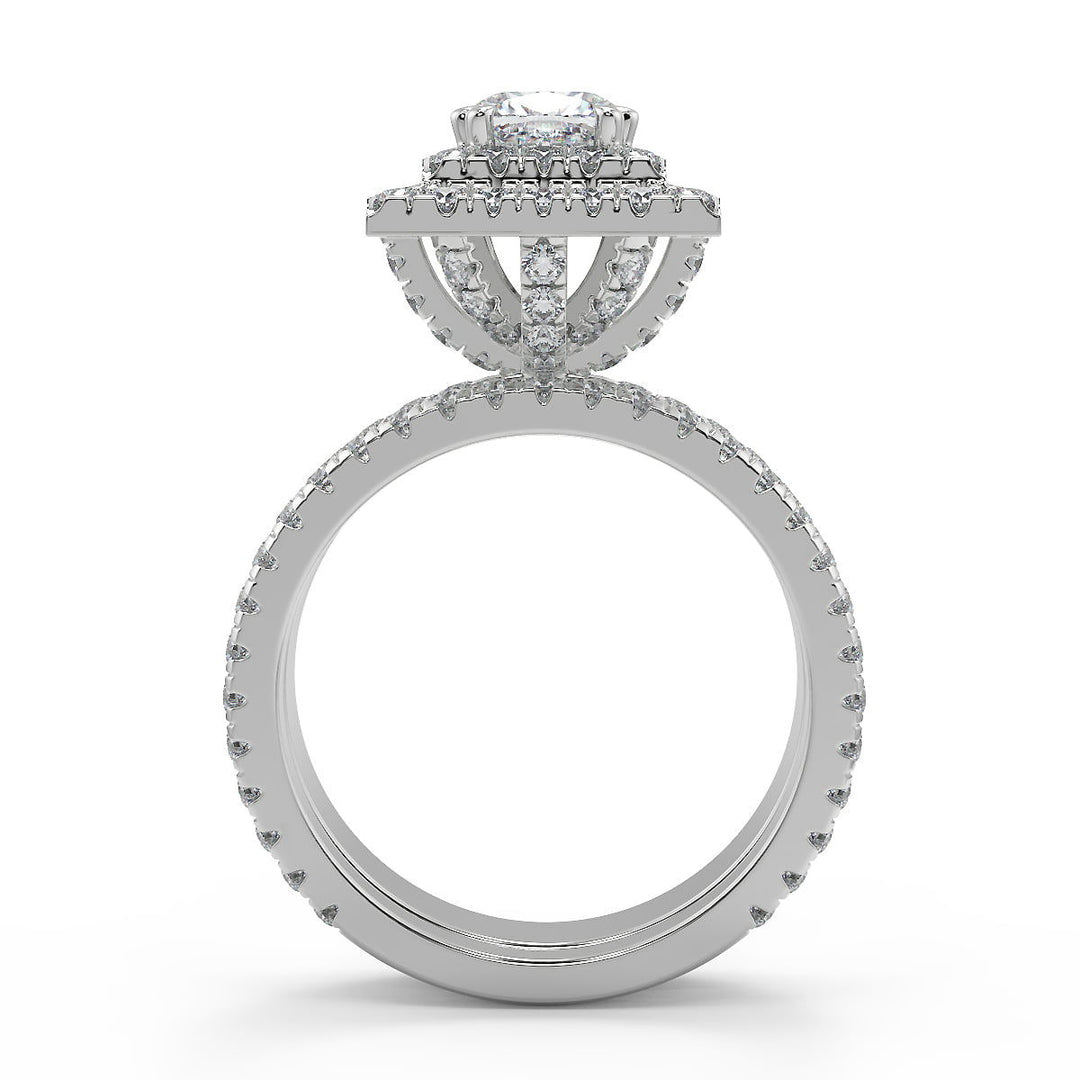 Carlee Double Halo Pave Gala Cushion Cut Diamond Engagement Ring - Nivetta