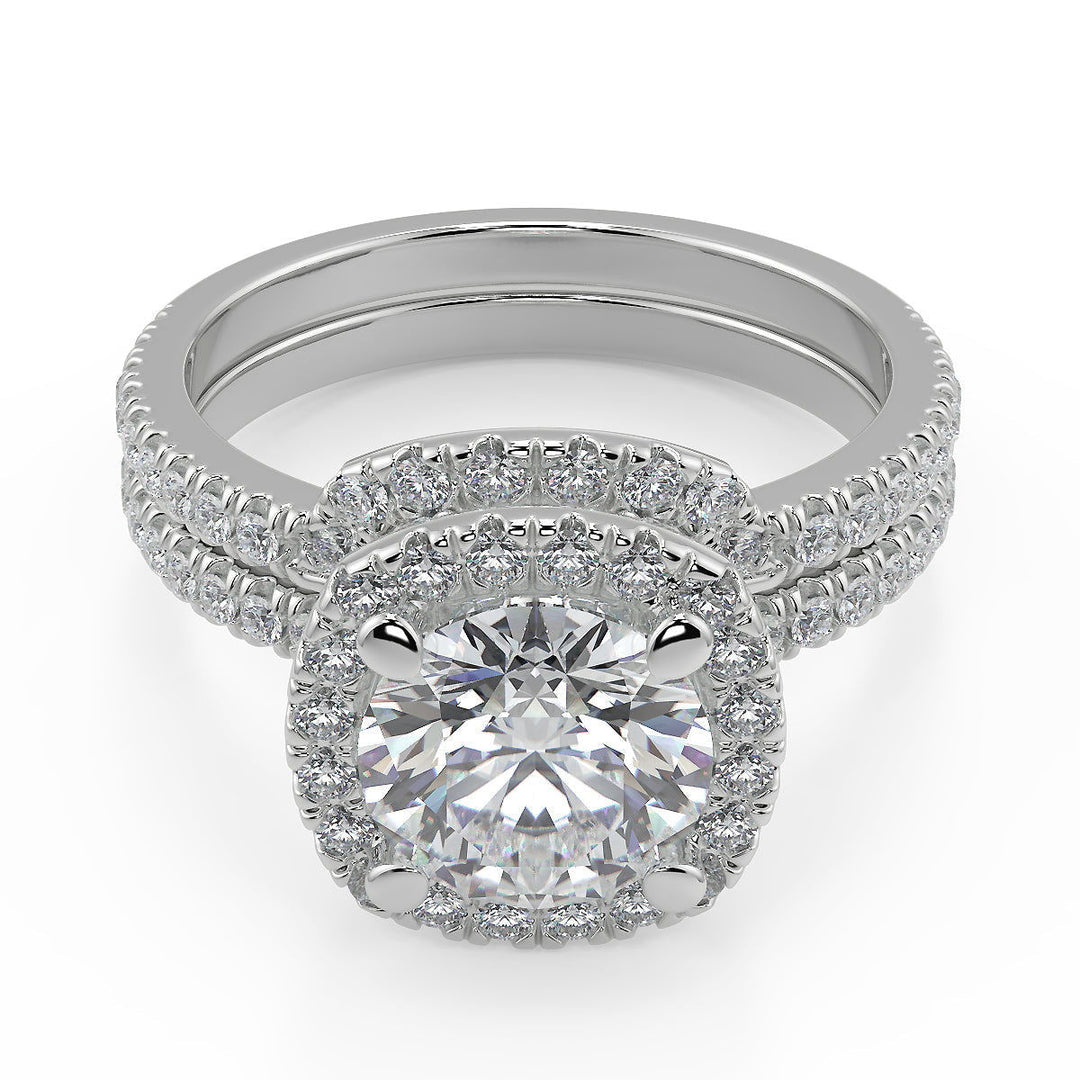 Carmen Micro Pave Halo Round Cut Diamond Engagement Ring - Nivetta