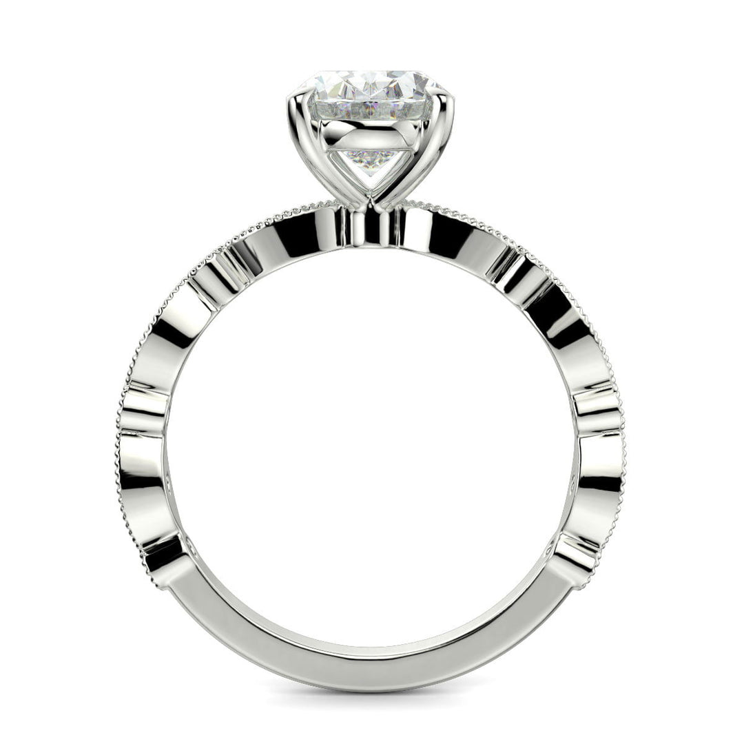 Caroline Oval Cut Pave Art Deco 4 Prong Claw Set Engagement Ring Setting - Nivetta