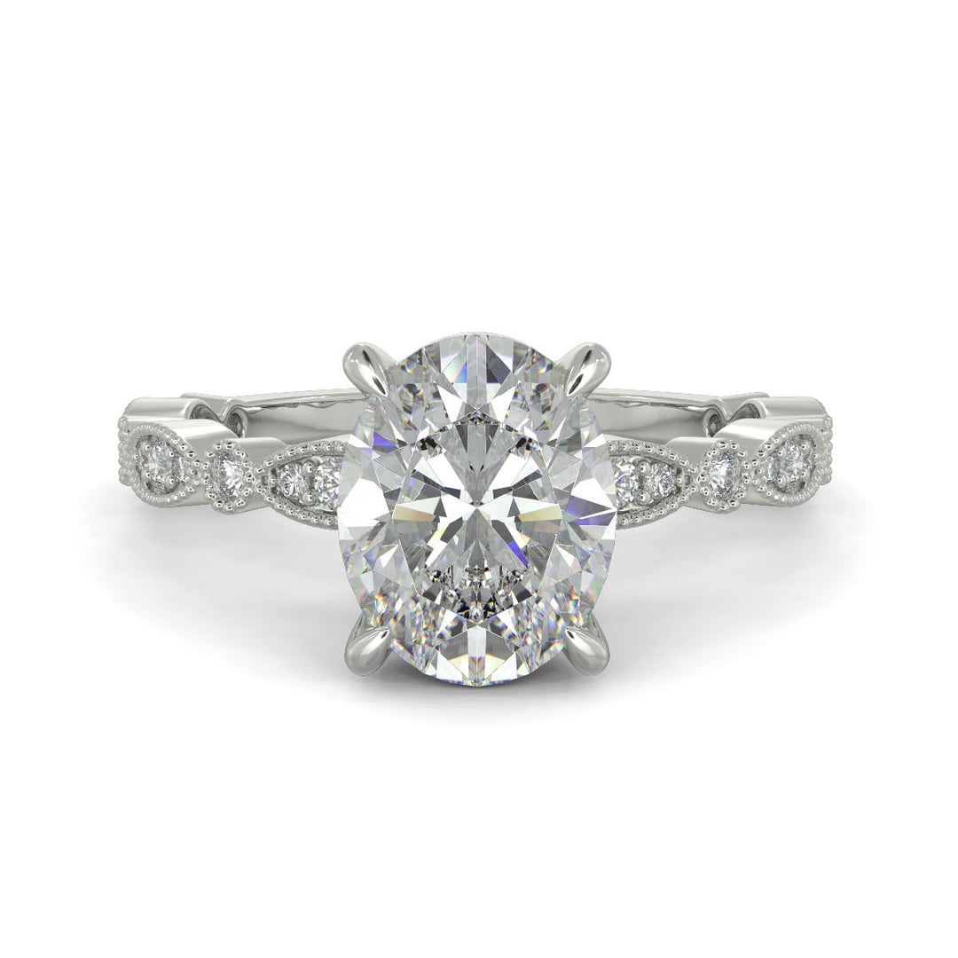Caroline Oval Cut Pave Art Deco 4 Prong Claw Set Engagement Ring Setting - Nivetta