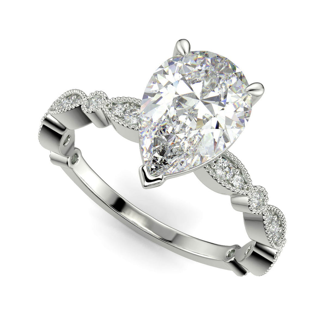 Caroline Pear Cut Pave Art Deco 4 Prong Claw Set Engagement Ring Setting - Nivetta